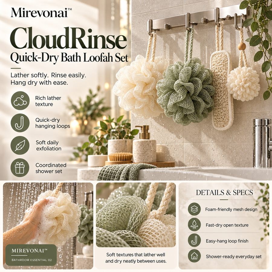 Lorienzr™ CloudRinse Quick-Dry Bath Loofah Set