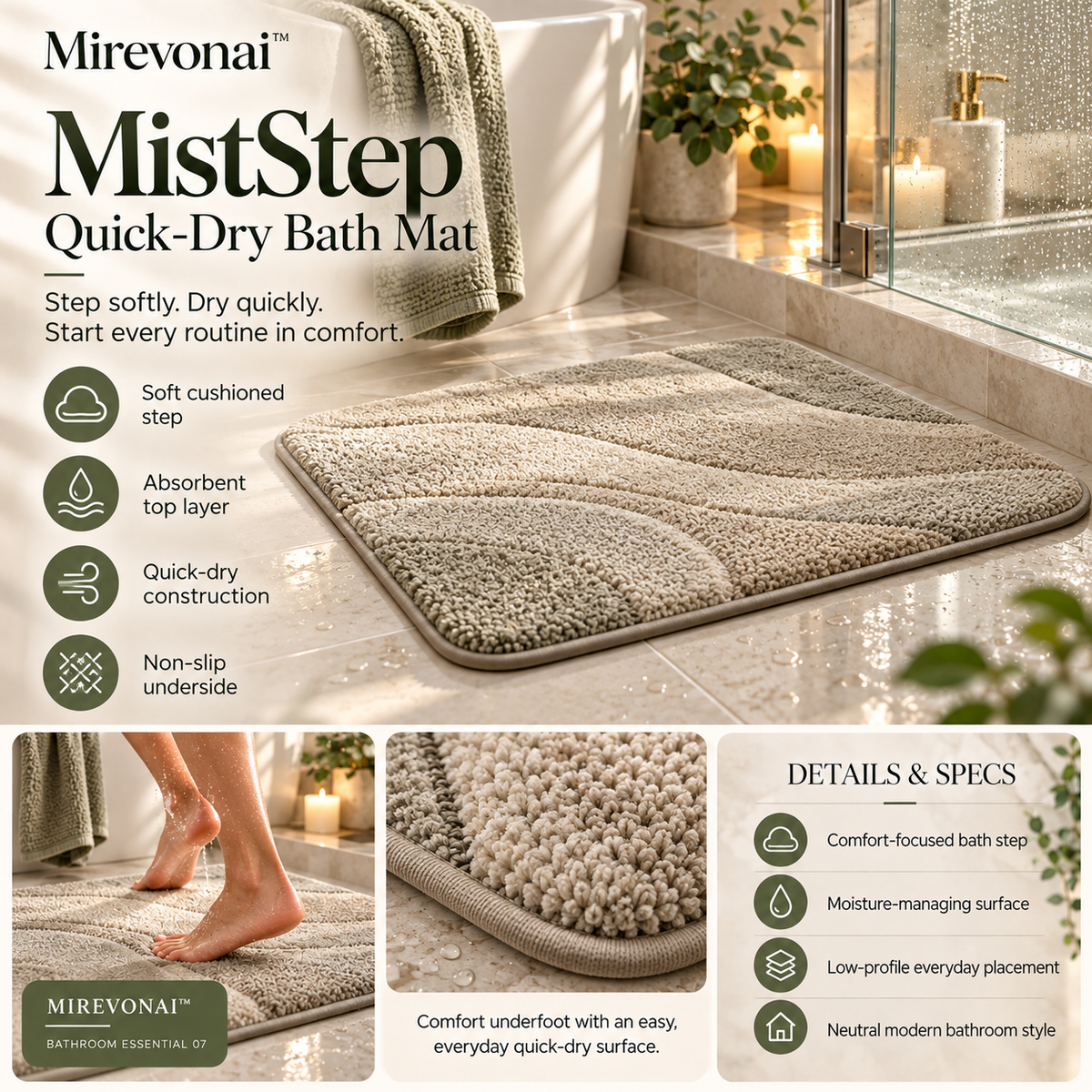 Lorienzr™ MistStep Quick-Dry Bath Mat