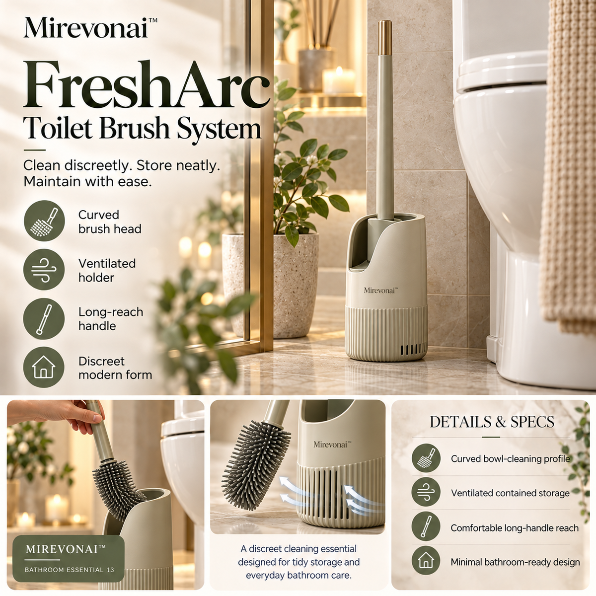 Lorienzr™ FreshArc Toilet Brush System