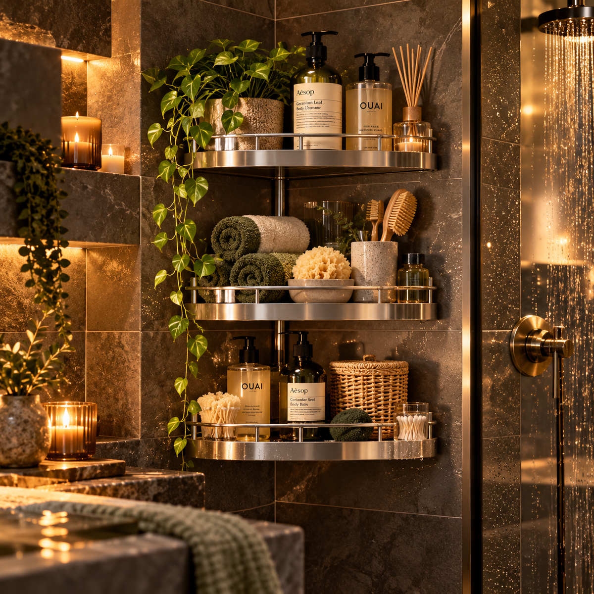 Lorienzr™ CornerCalm Tiered Bathroom Shelf